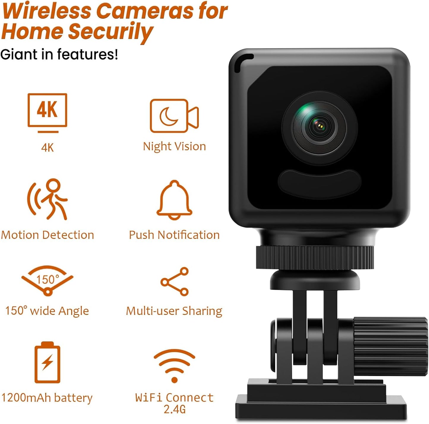Mini Camera, 4K WiFi Wireless Camera Micro Portable Nanny Cam with Motion Detection, Cloud & SD Storage, Night Vision, Smart HD Tiny Security Cameras for Home Pet Baby Office Indoor Outdoor
