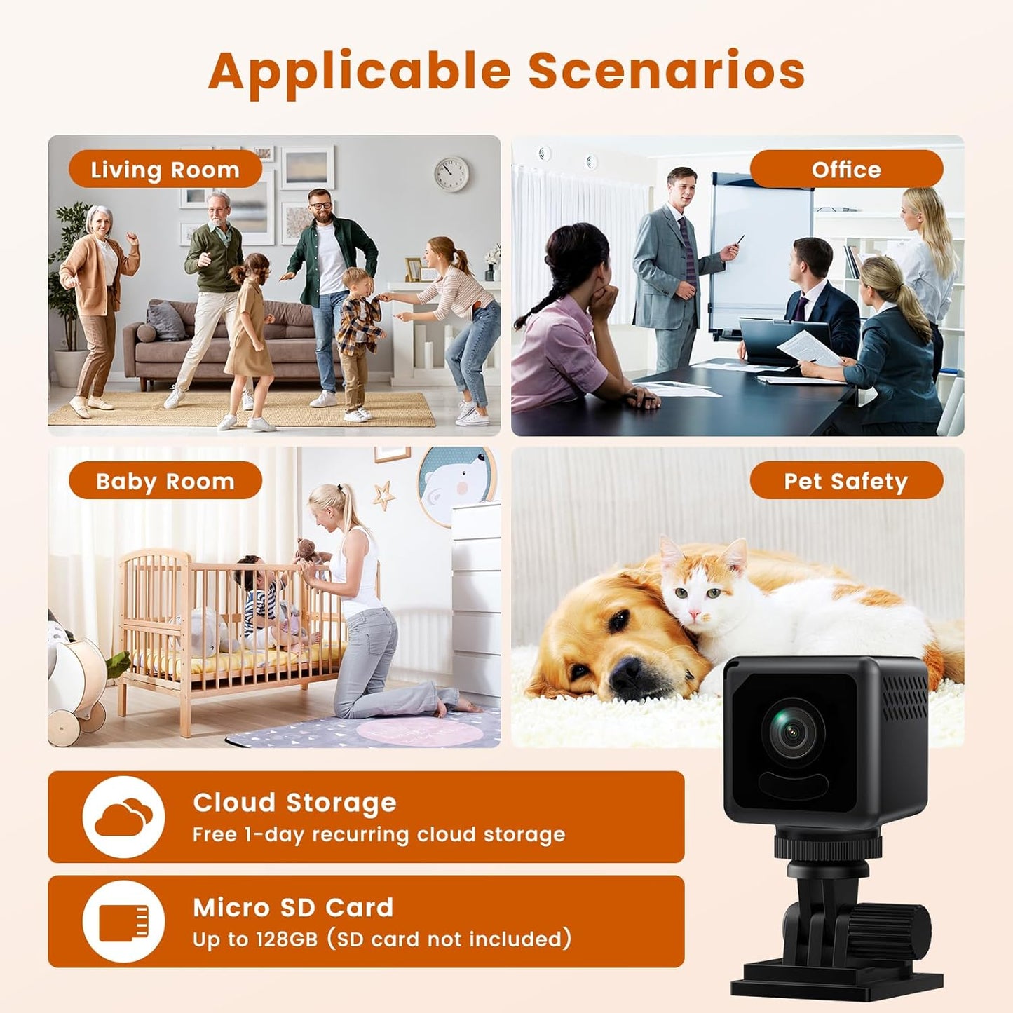 Mini Camera, 4K WiFi Wireless Camera Micro Portable Nanny Cam with Motion Detection, Cloud & SD Storage, Night Vision, Smart HD Tiny Security Cameras for Home Pet Baby Office Indoor Outdoor